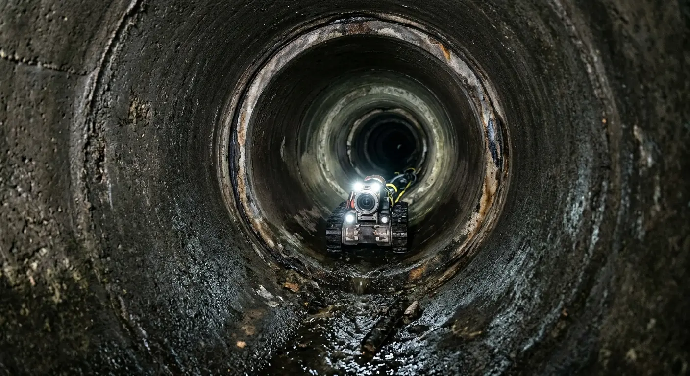 Robotic sewer camera inspecting pipe interior for Sewer Line Repair in Baltimore Highlands